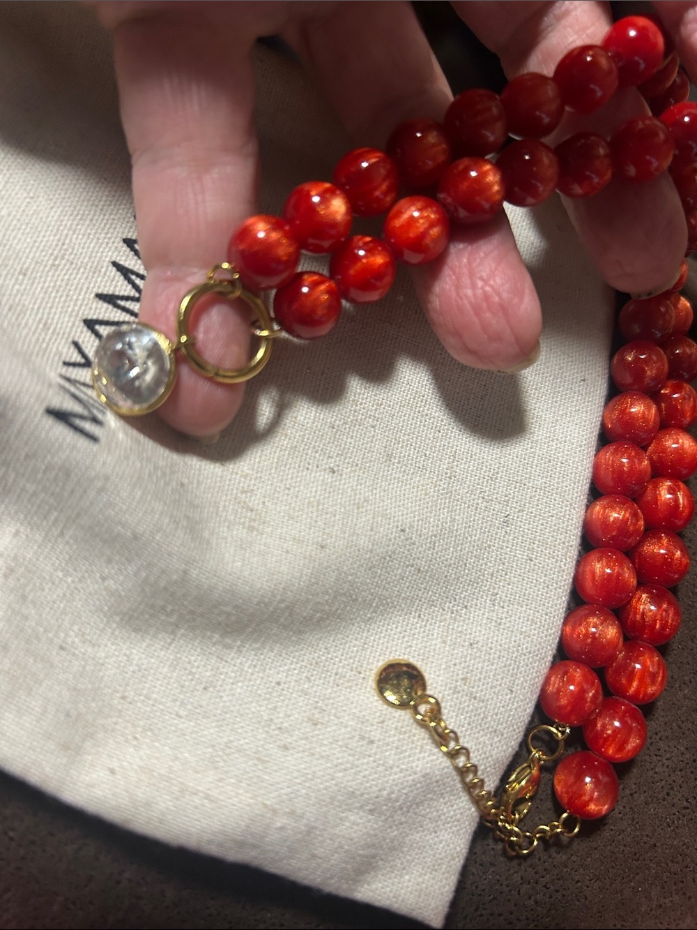 MAYAMAR Red Beaded Necklace with Charm NEW in Pouch - Picture 4 of 5